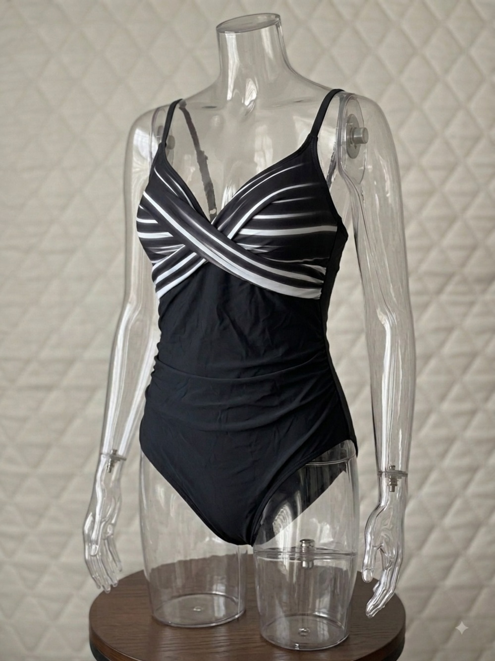 NWT B2PRITY Womens Black One Piece Swimsuit Tummy Control Ruched Tie Back XL